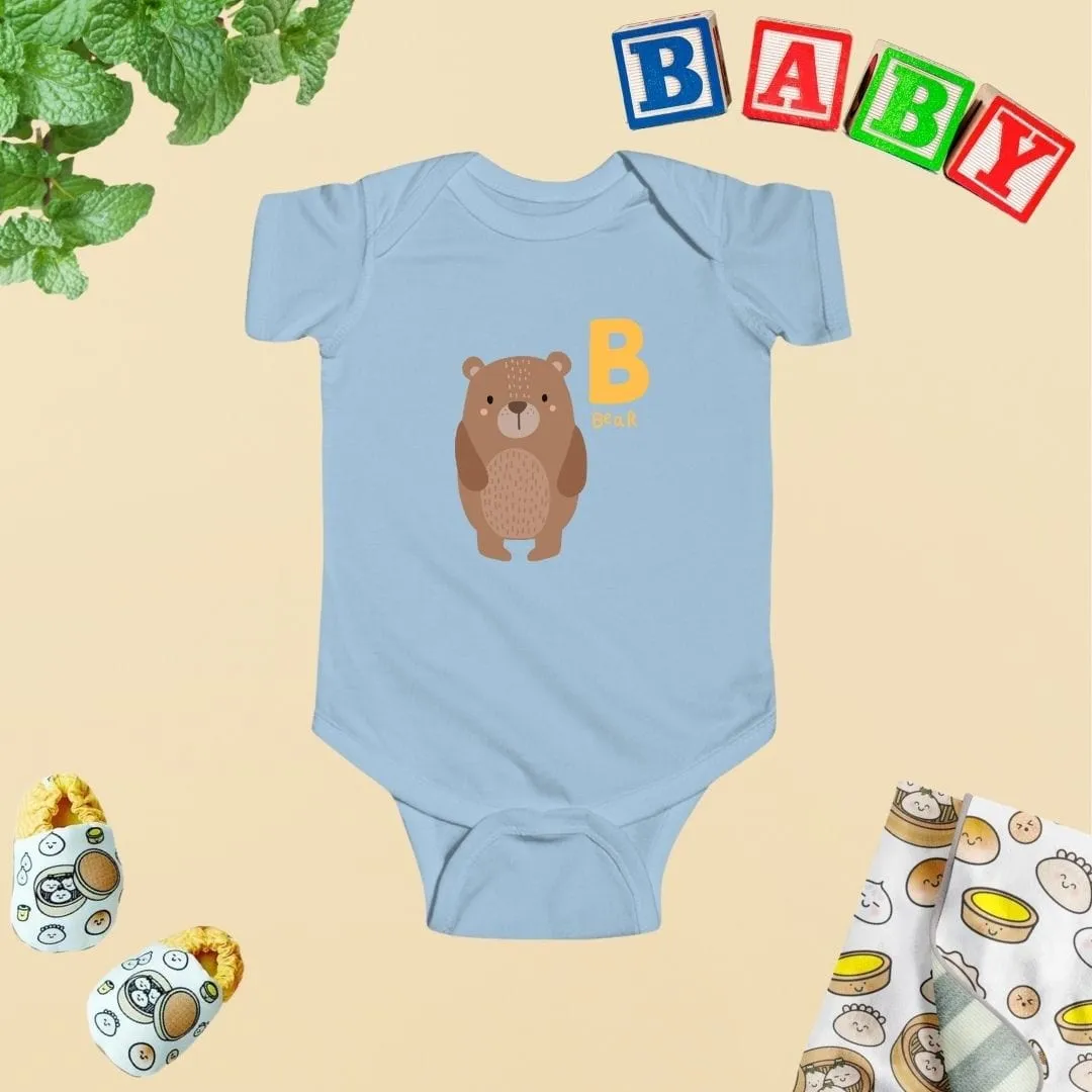 Animal Alphabet - B for Bear Baby Bodysuit - Unisex Graphic Bodysuit for Babies