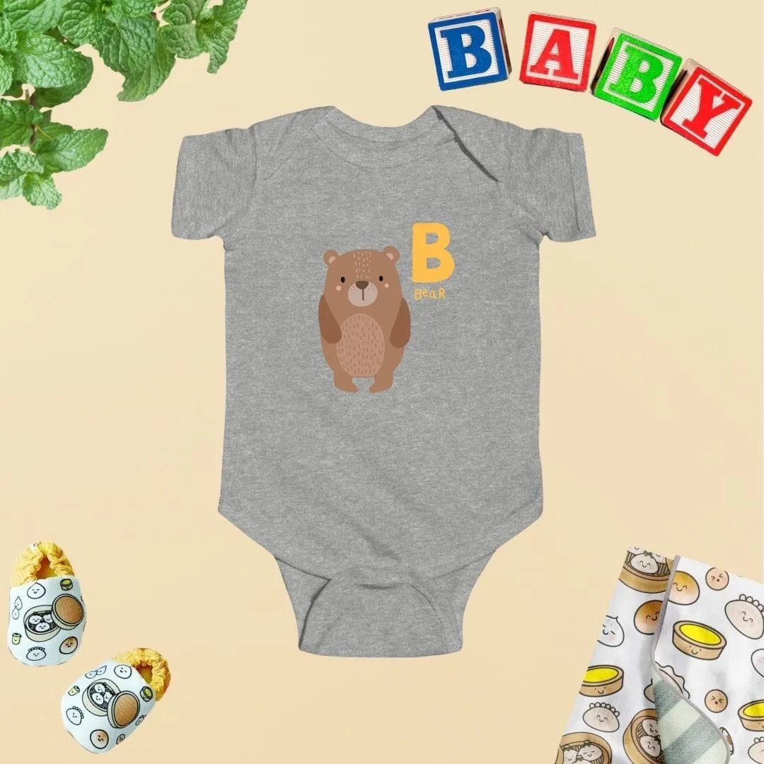 Animal Alphabet - B for Bear Baby Bodysuit - Unisex Graphic Bodysuit for Babies