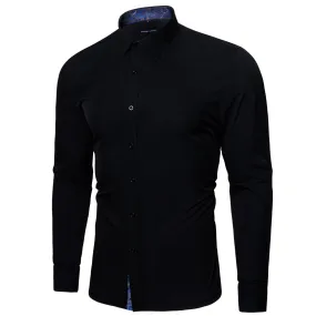 Barry.wang Fromal Black Blue Splicing Men's Shirt