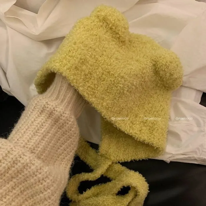 Bear Ear Knit Bonnet Hat