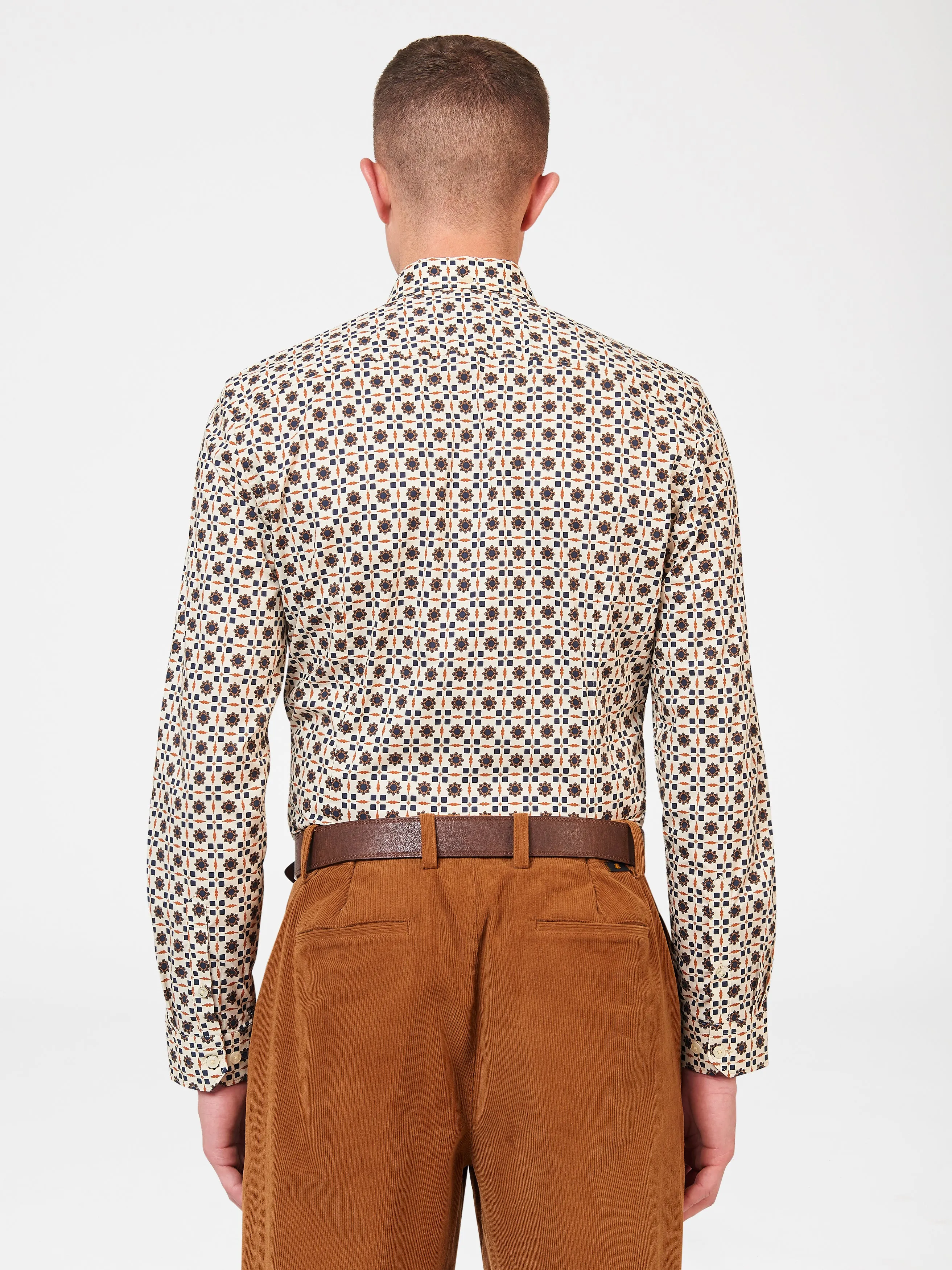 Ben Sherman Foulard Print Poplin Long Sleeve Shirt - Cream