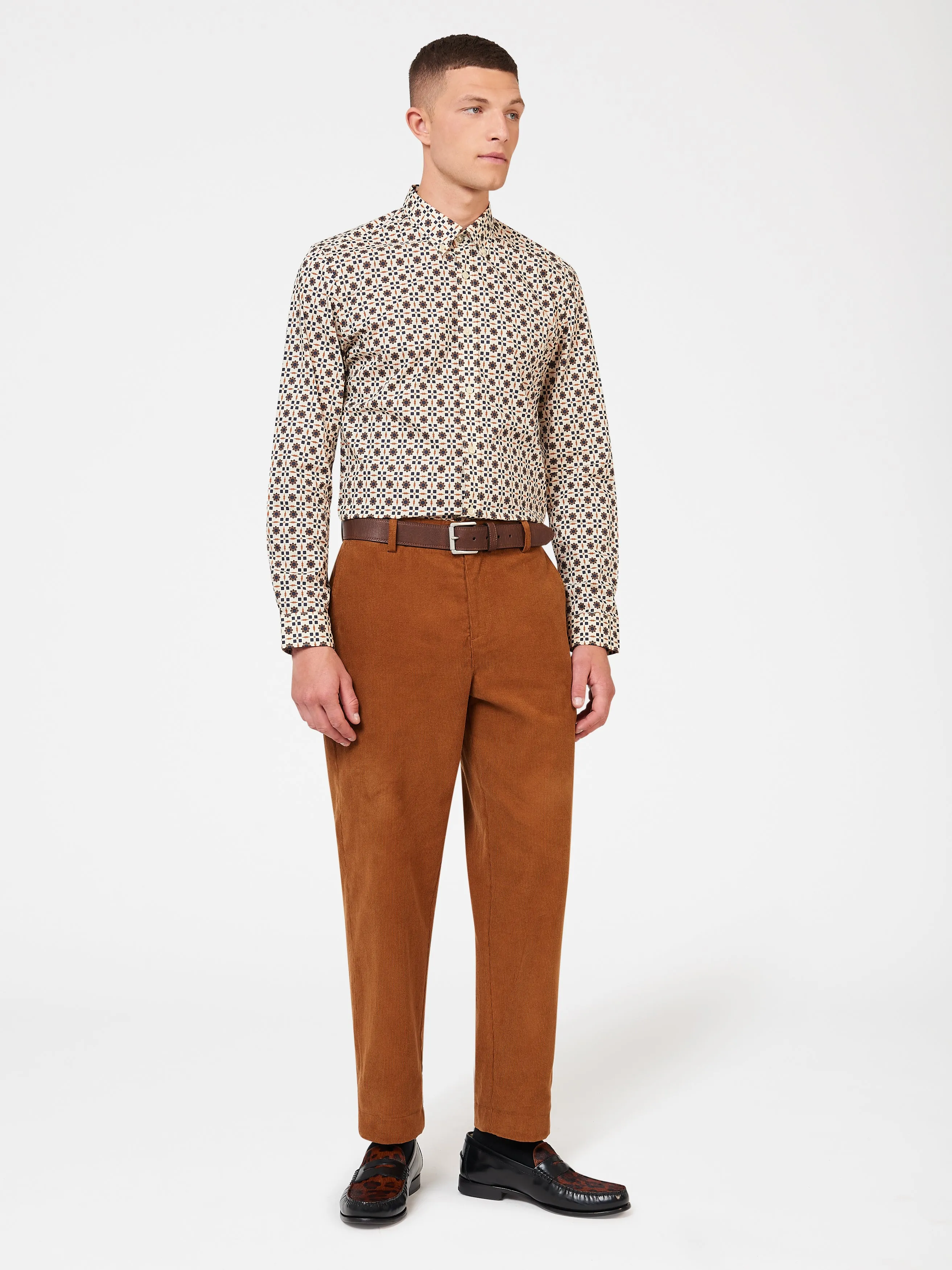 Ben Sherman Foulard Print Poplin Long Sleeve Shirt - Cream