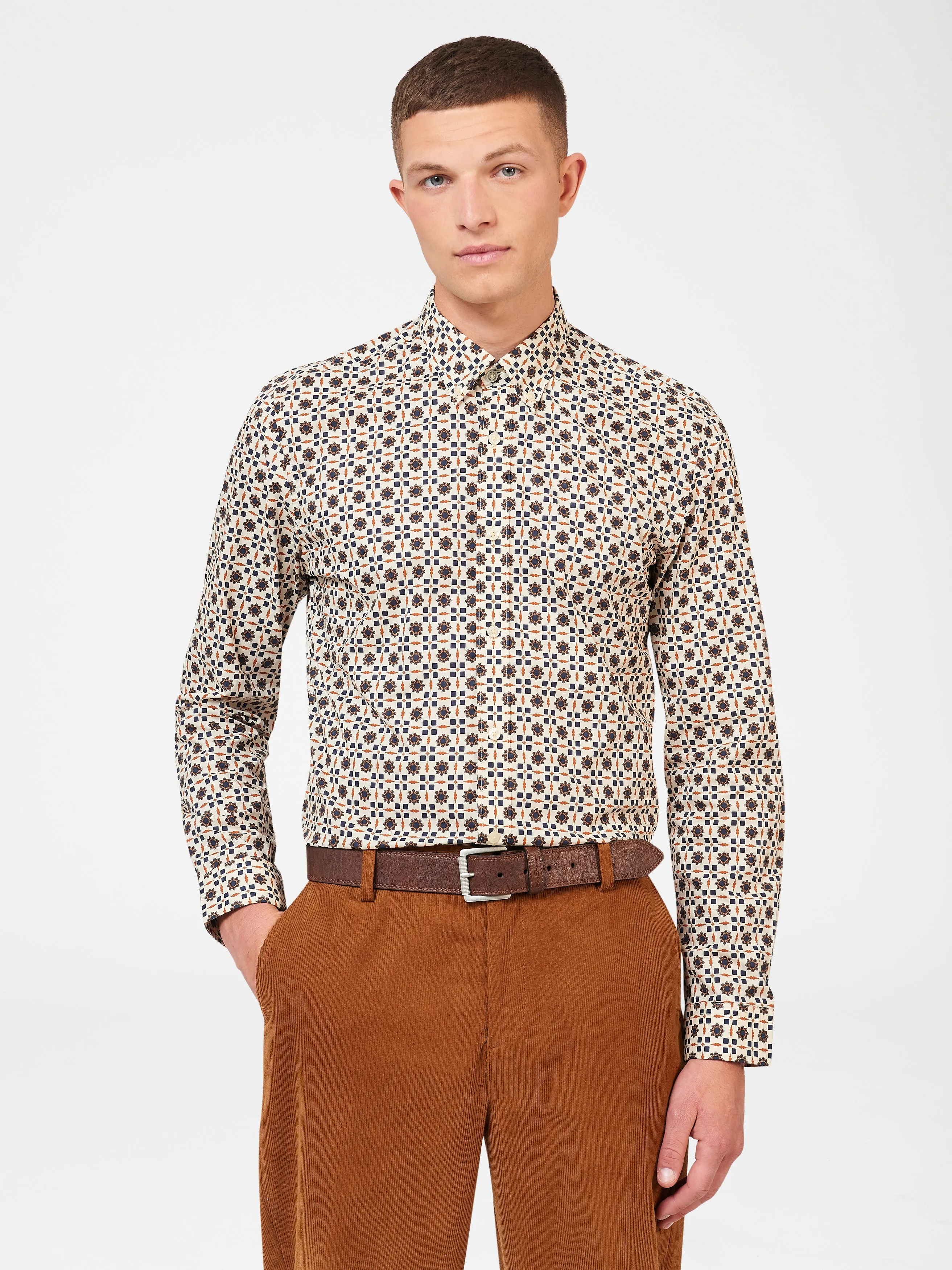 Ben Sherman Foulard Print Poplin Long Sleeve Shirt - Cream