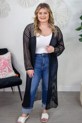 Black Crochet Long Cardigan