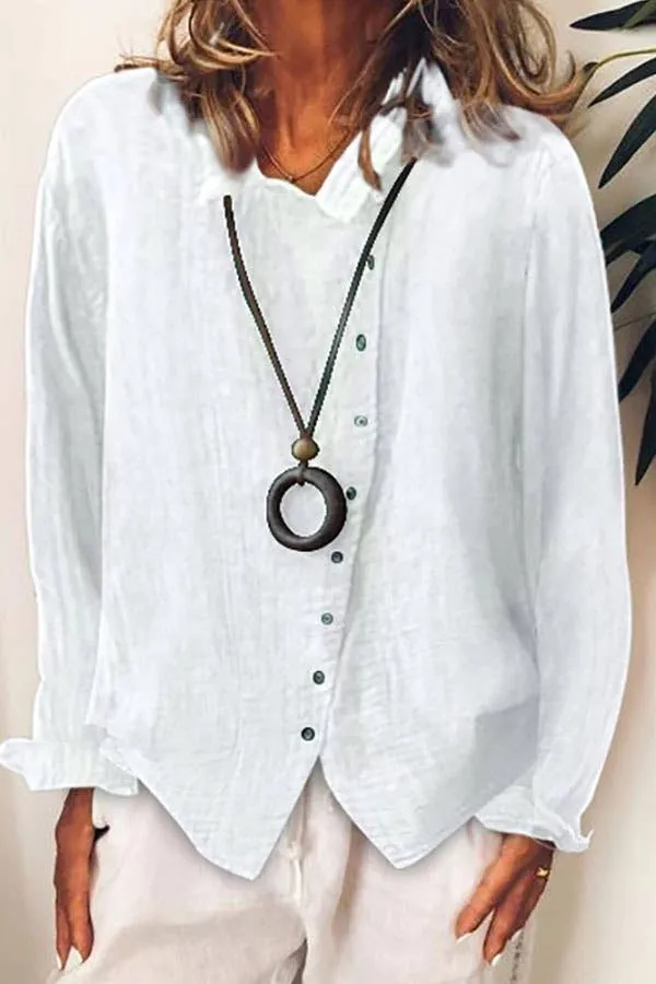 Blouse Button Down Long Sleeve Casual Top: Brown /
