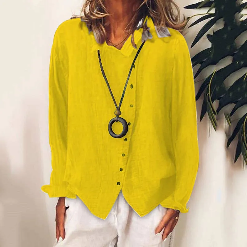 Blouse Button Down Long Sleeve Casual Top: Brown /