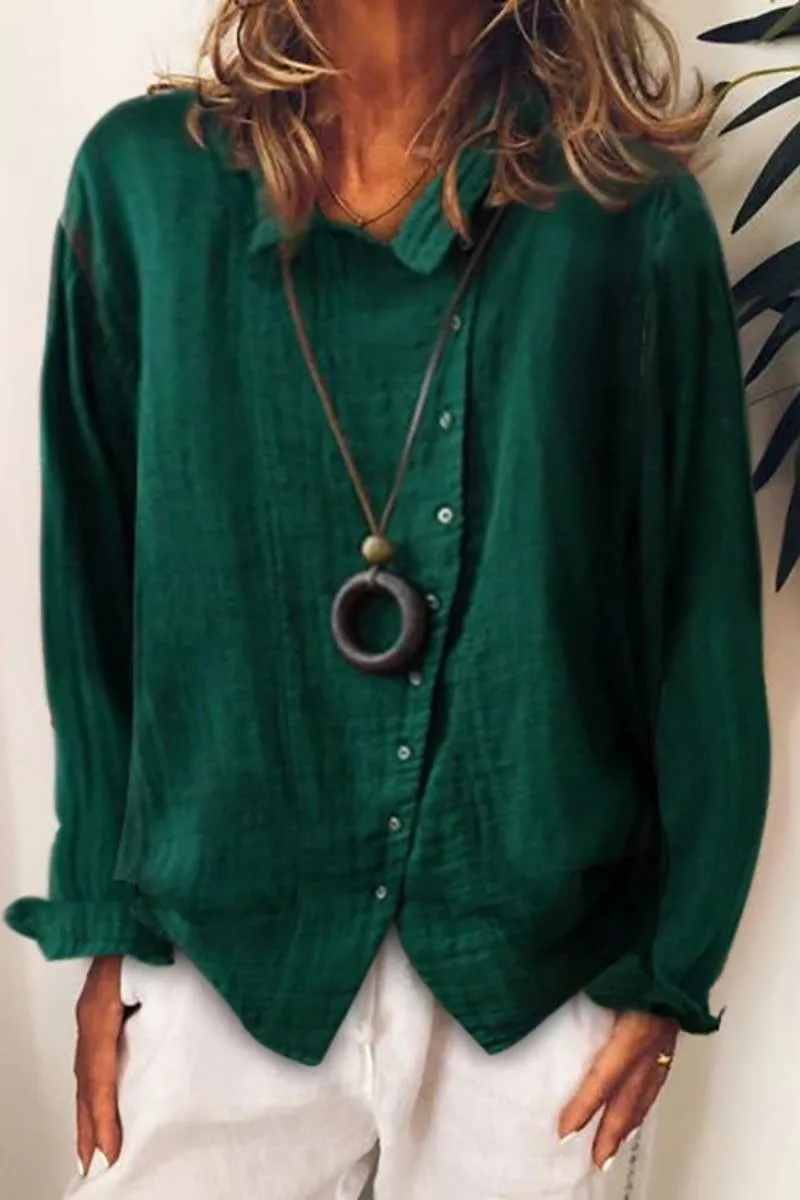 Blouse Button Down Long Sleeve Casual Top: Brown /