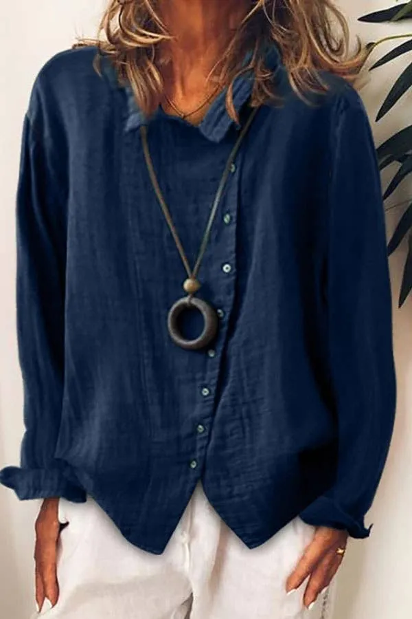 Blouse Button Down Long Sleeve Casual Top: Brown /