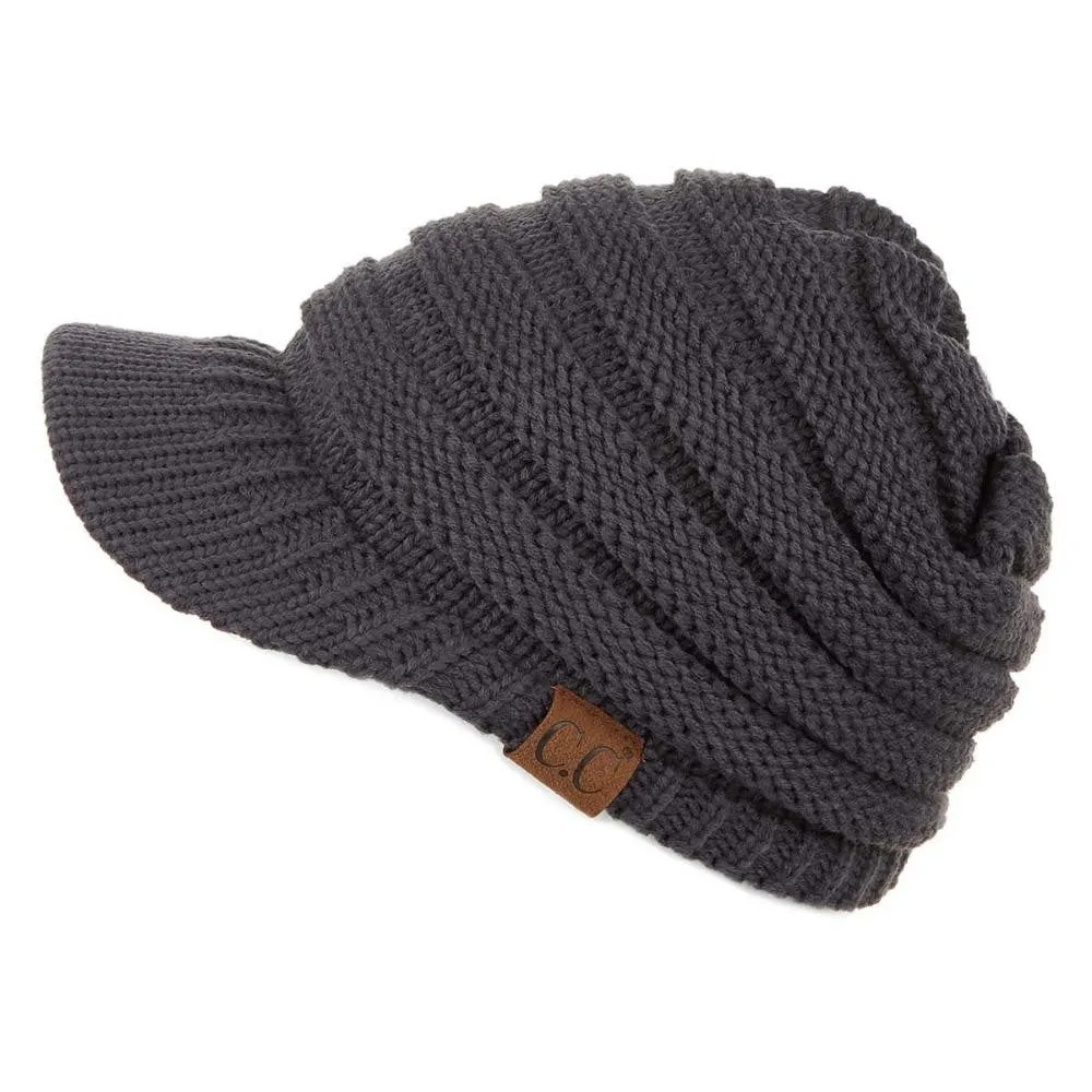 CC Ribbed Knit Hat With Brim