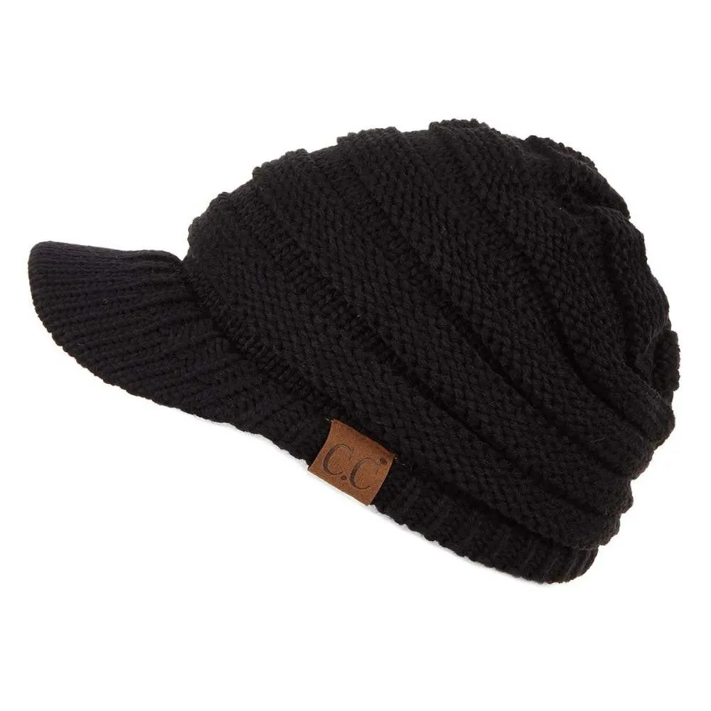 CC Ribbed Knit Hat With Brim