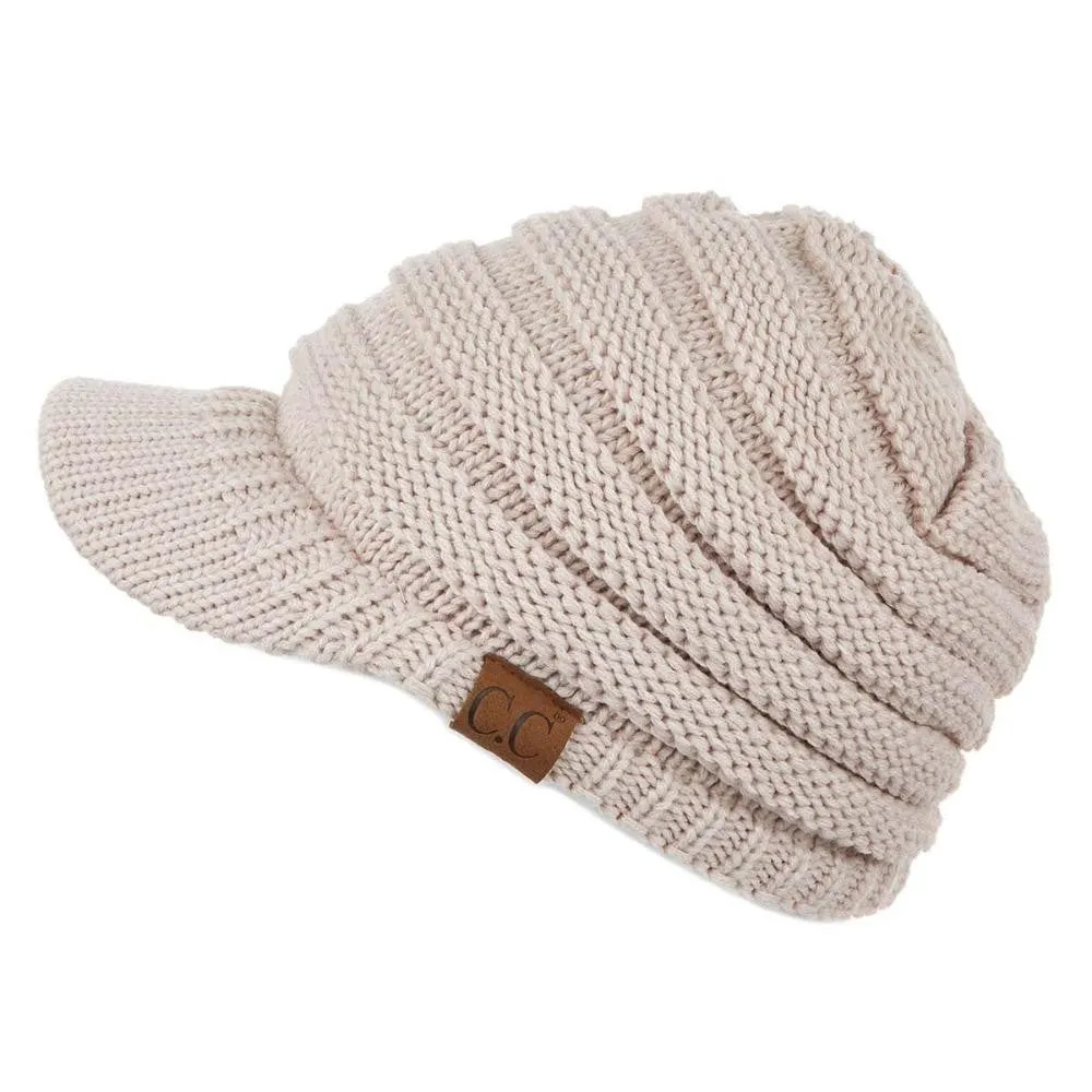 CC Ribbed Knit Hat With Brim