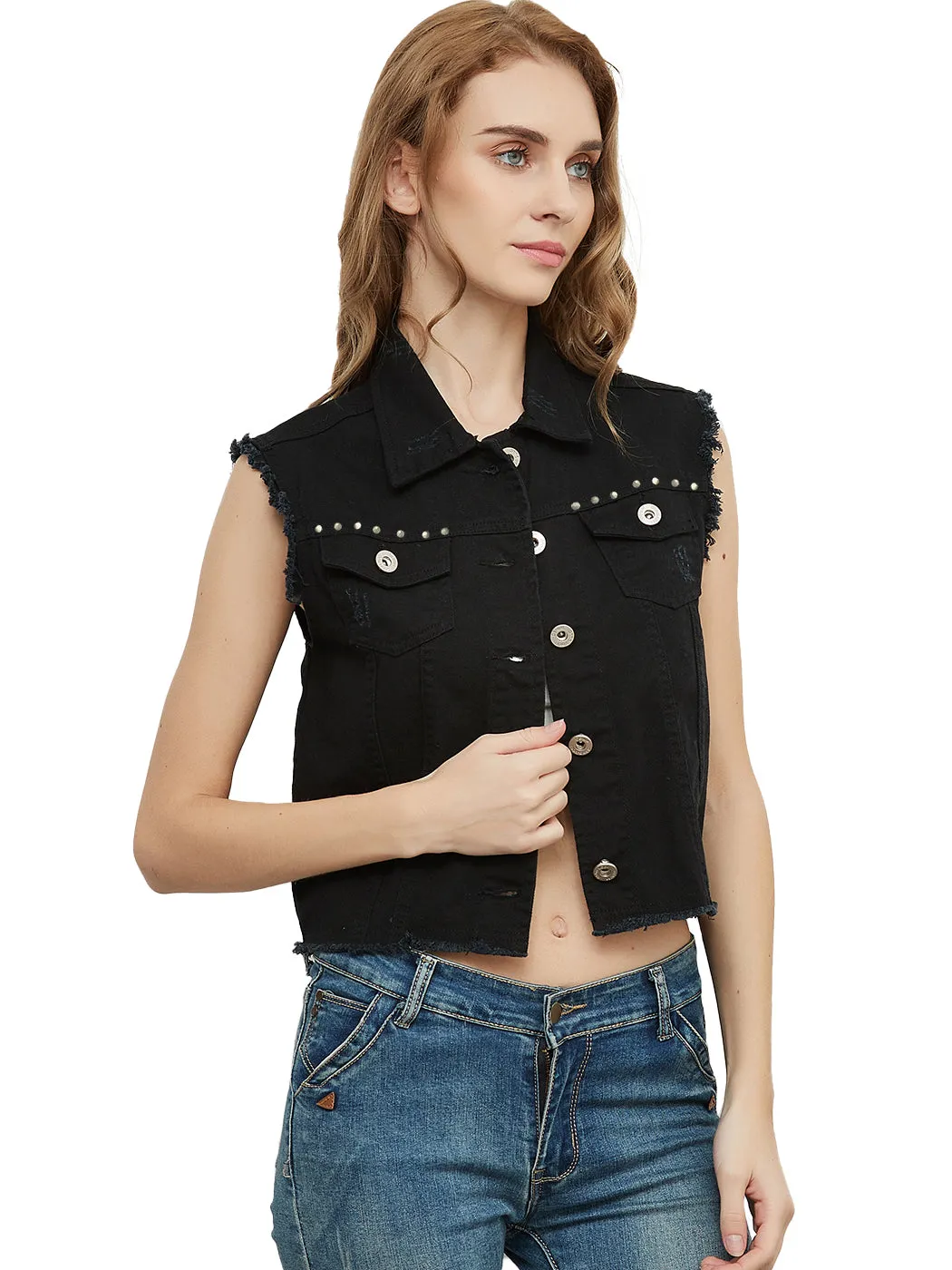 Cotton Denim Cropped Vest