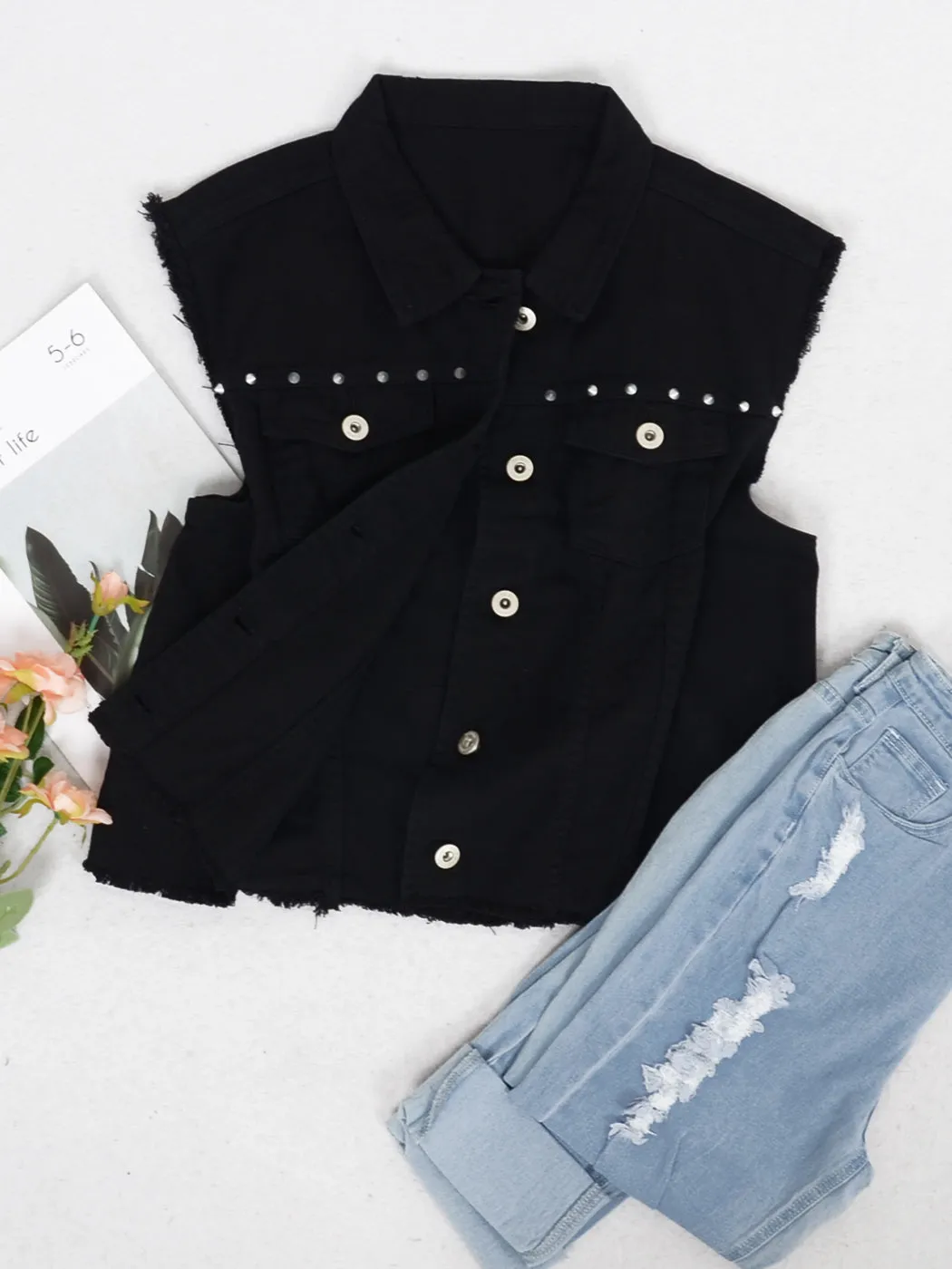 Cotton Denim Cropped Vest