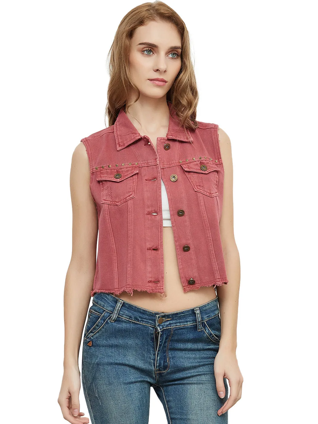 Cotton Denim Cropped Vest