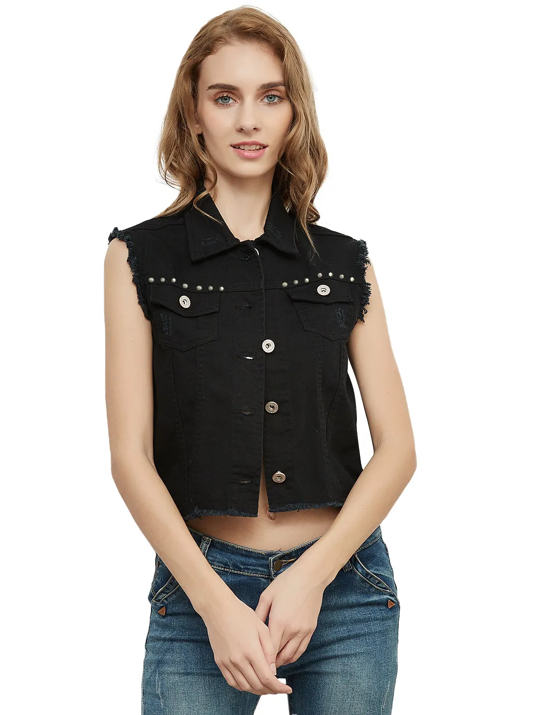 Cotton Denim Cropped Vest
