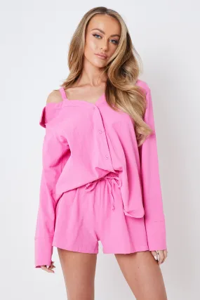 Creea Pink Cold Shoulder Asymmetric Shirt