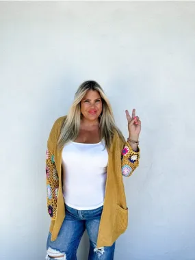 Crochet Sleeve Cardigan (Mustard)