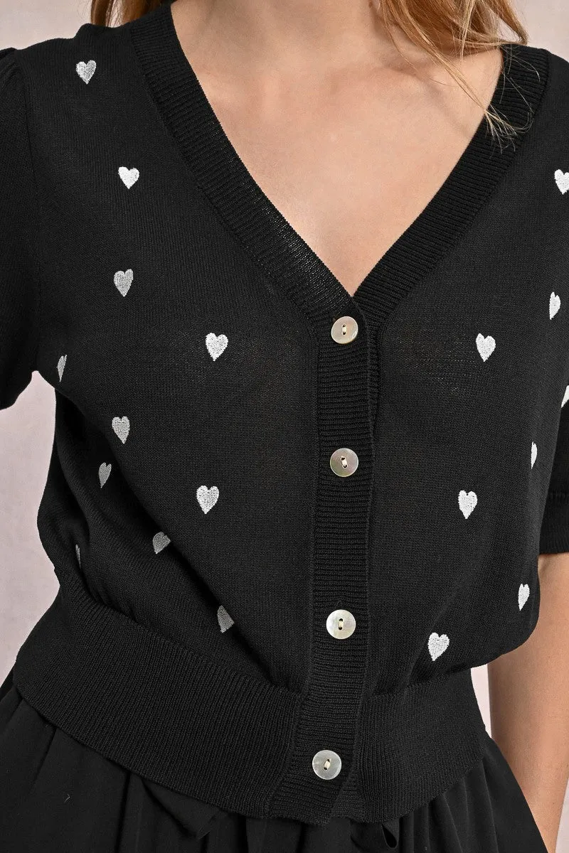 Crop cardigan, heart pattern