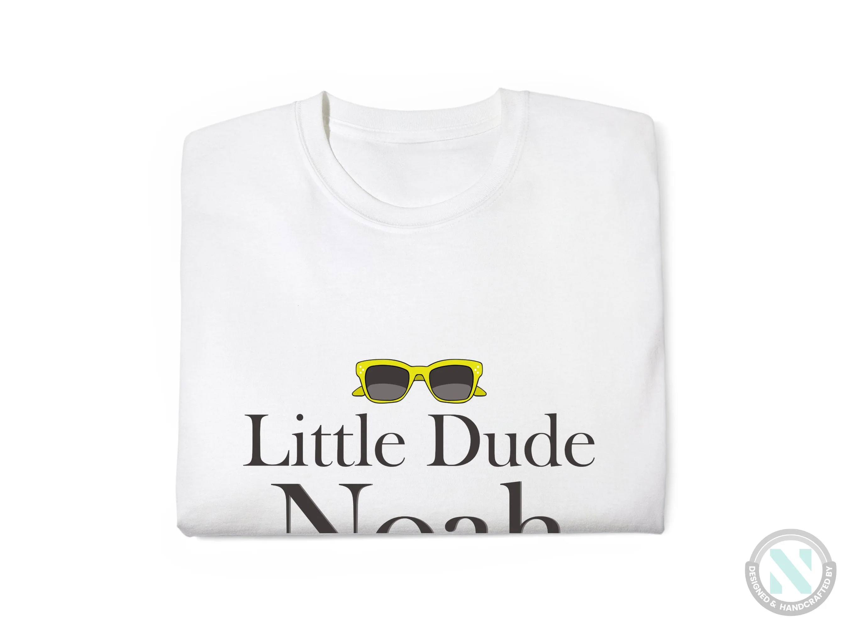 Custom Name Short Sleeve Bodysuit with Little Dude text For Baby Boys