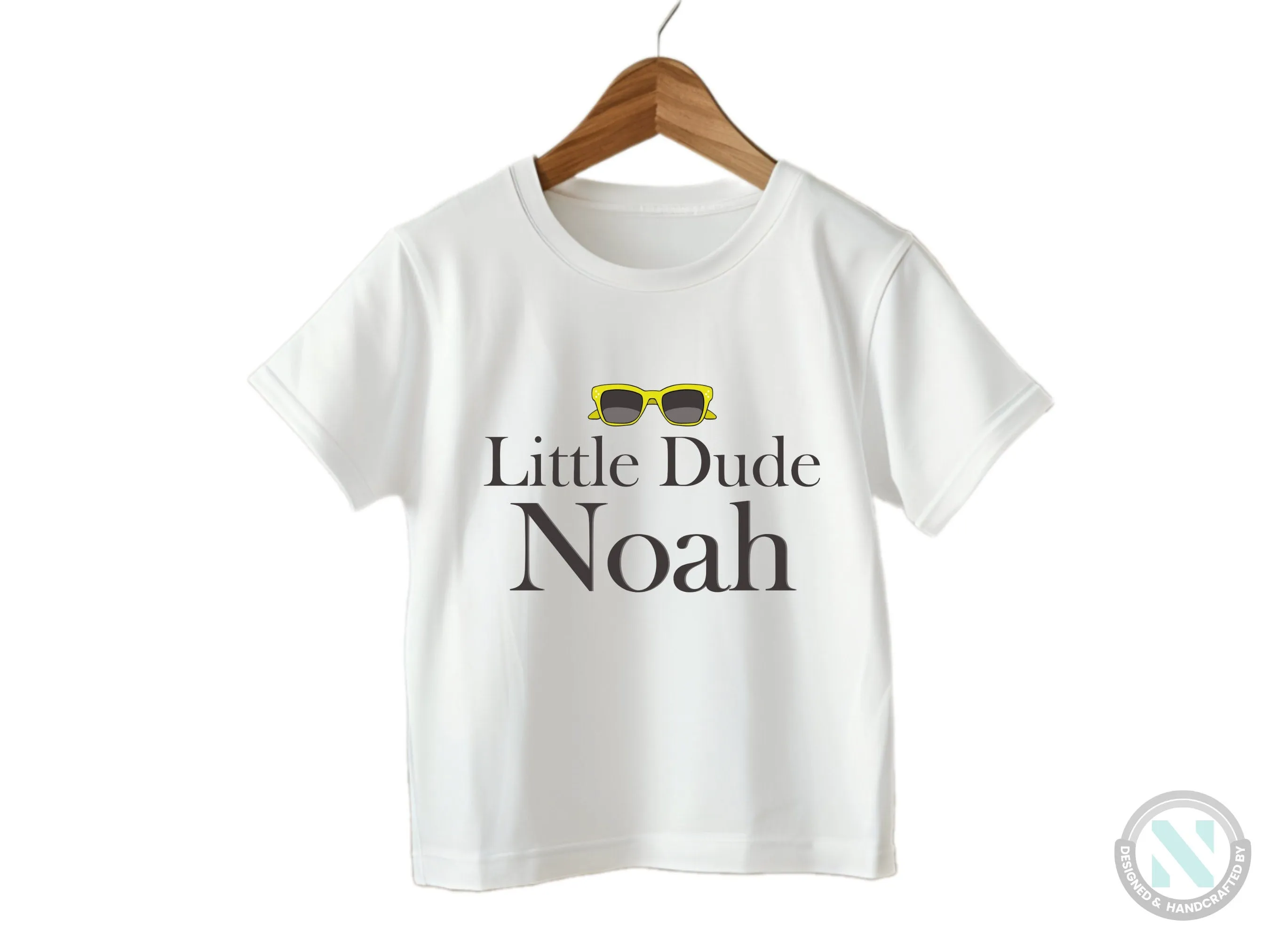 Custom Name Short Sleeve Bodysuit with Little Dude text For Baby Boys