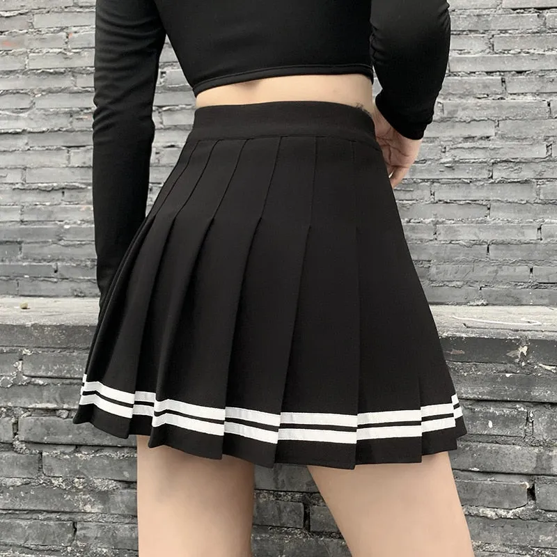 Dark Academia Preppy Mini Pleated Skirt Black
