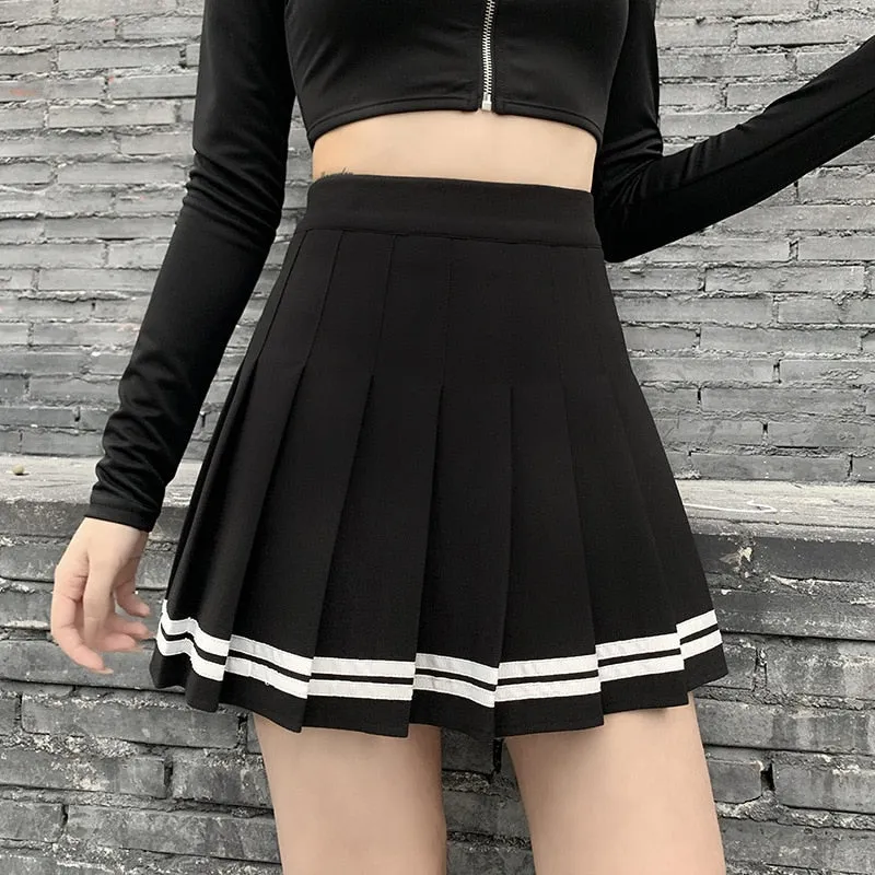 Dark Academia Preppy Mini Pleated Skirt Black