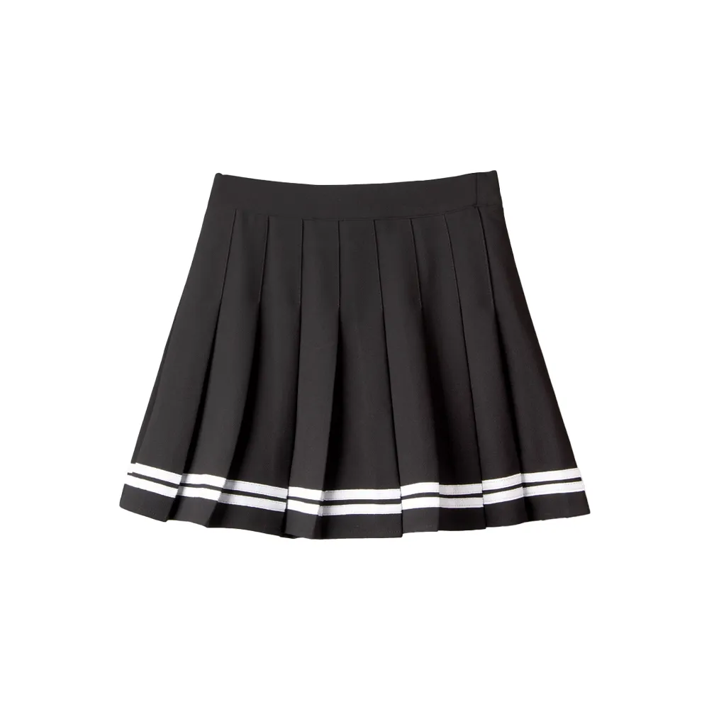 Dark Academia Preppy Mini Pleated Skirt Black