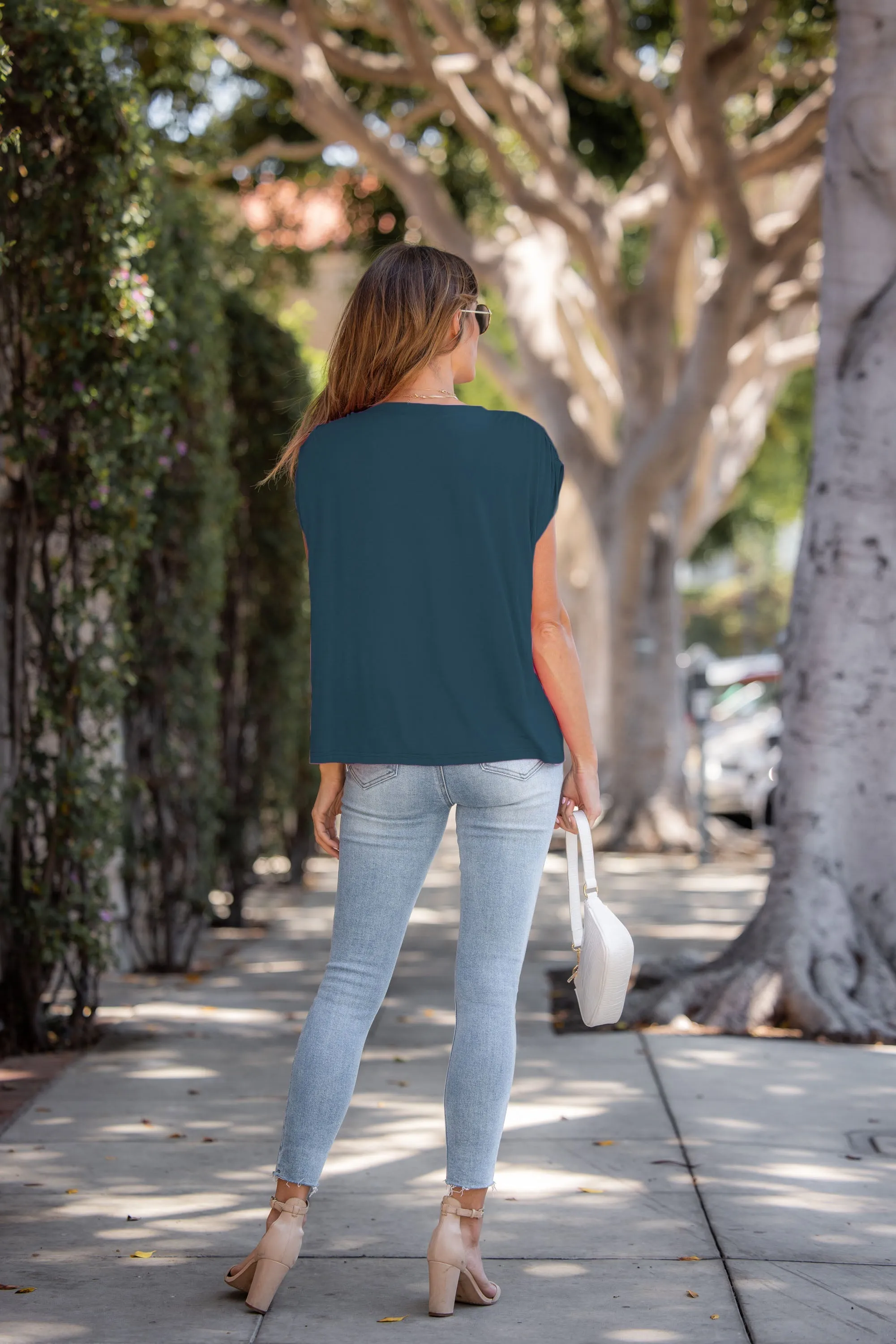Dark Teal Rouge Ruched Shoulder Top