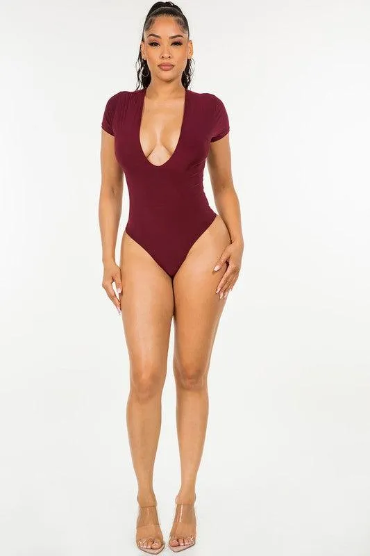 deep v short sleeve bodysuit