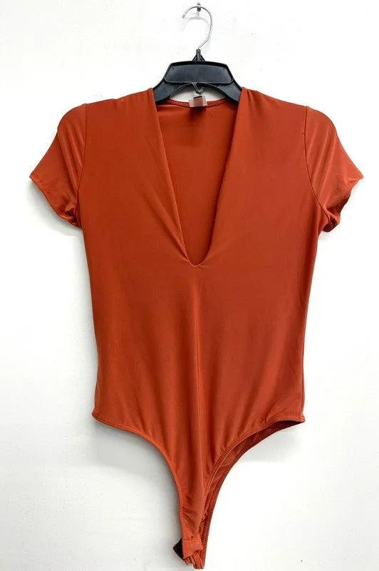 deep v short sleeve bodysuit
