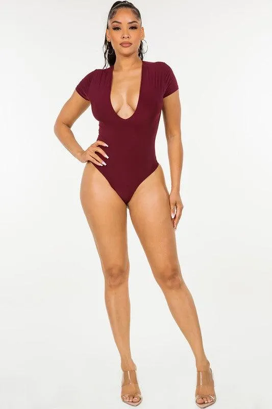 deep v short sleeve bodysuit