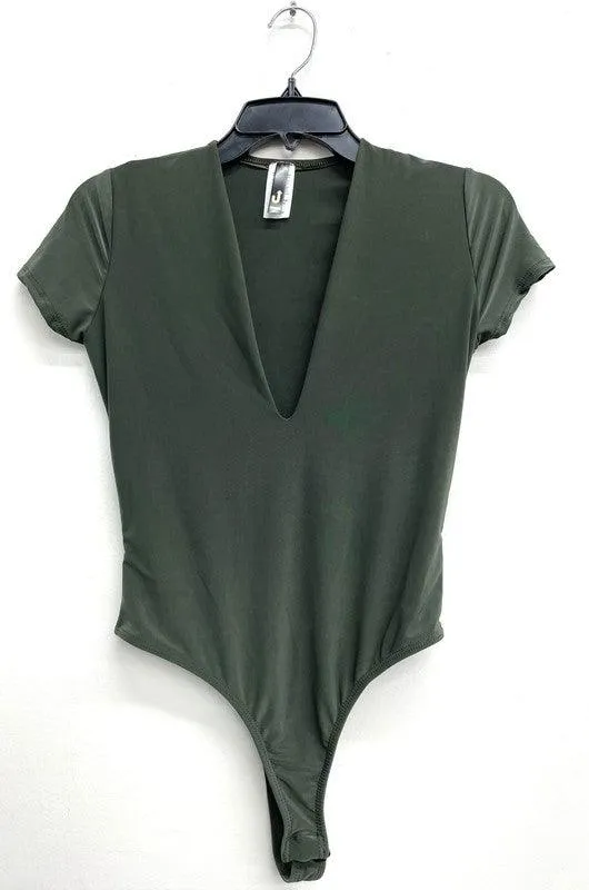 deep v short sleeve bodysuit
