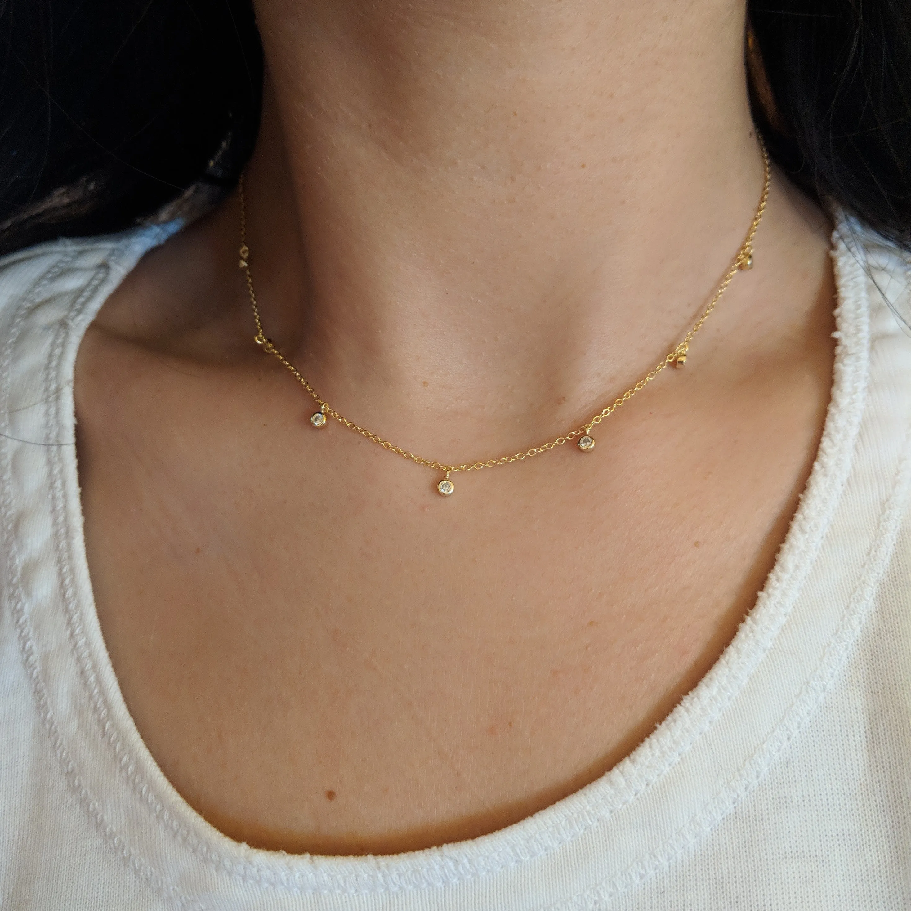 Dew Drops Crystal Choker Layering Necklace