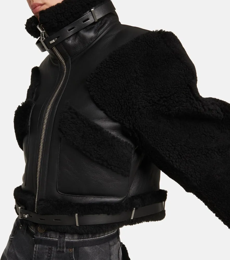 Dion Lee Shearling-trimmed leather jacket