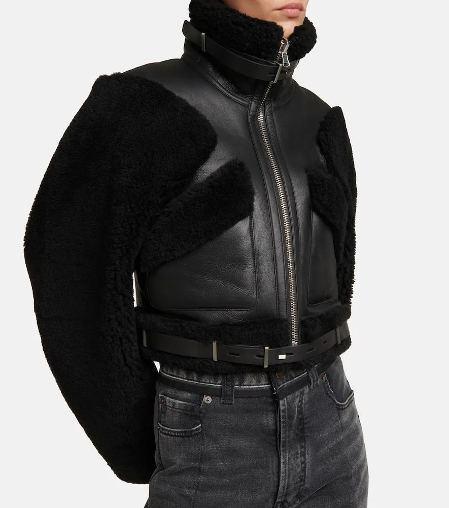 Dion Lee Shearling-trimmed leather jacket
