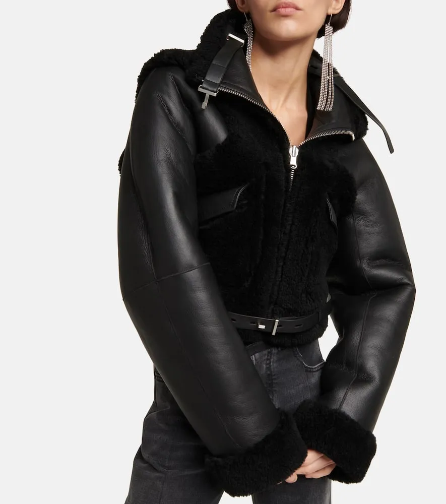 Dion Lee Shearling-trimmed leather jacket