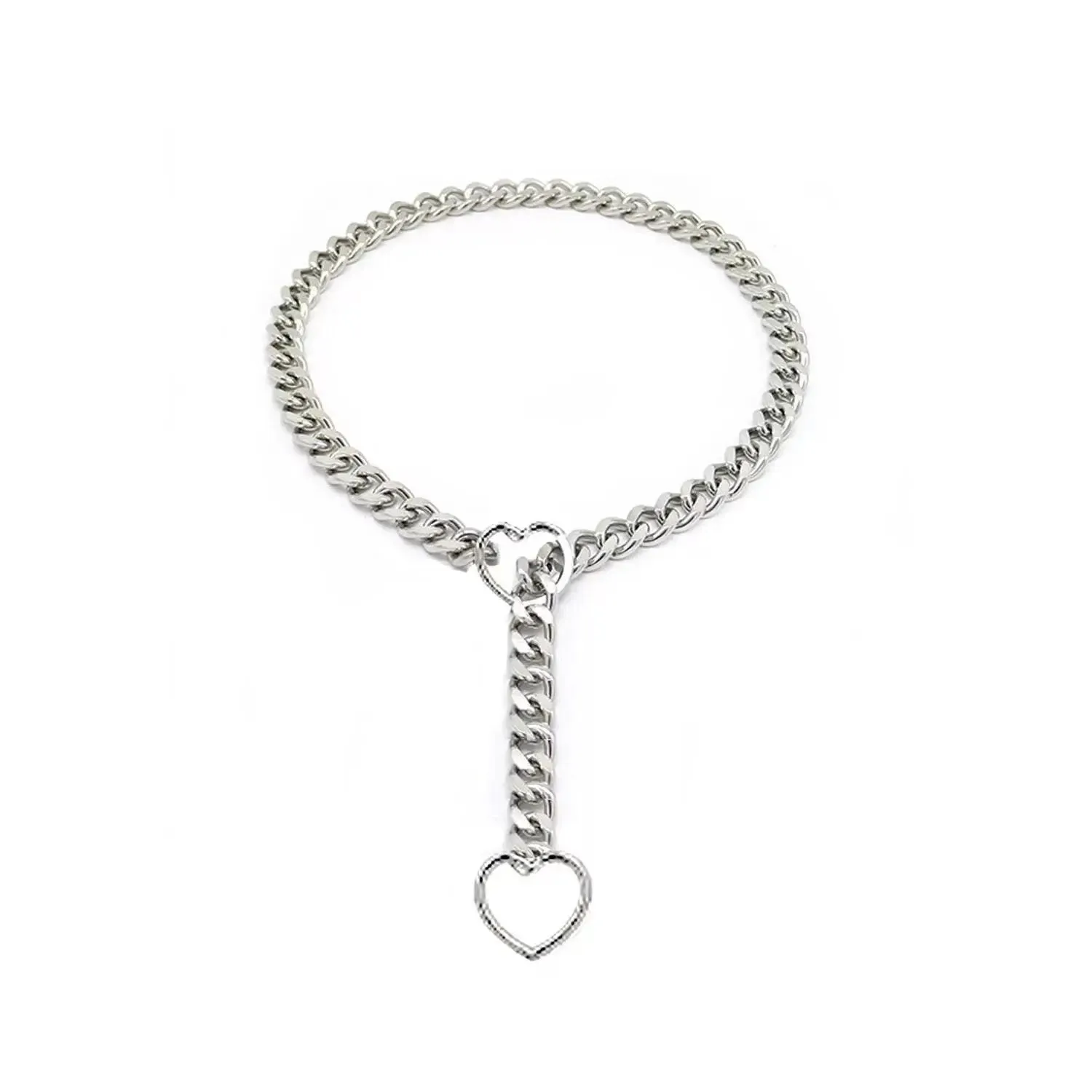 Double Heart Charm Cuban Link Necklace