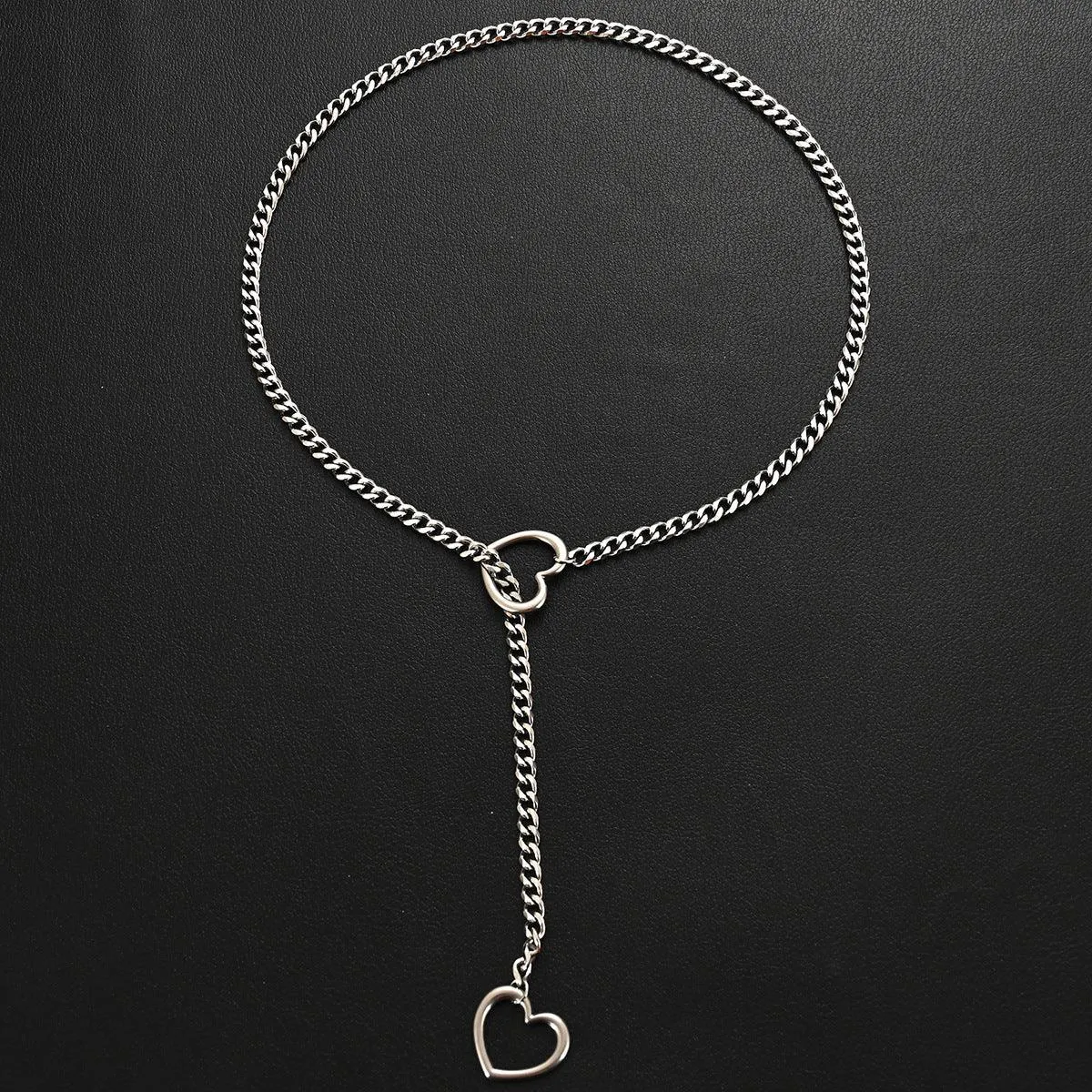 Double Heart Charm Cuban Link Necklace