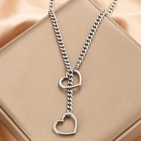 Double Heart Charm Cuban Link Necklace