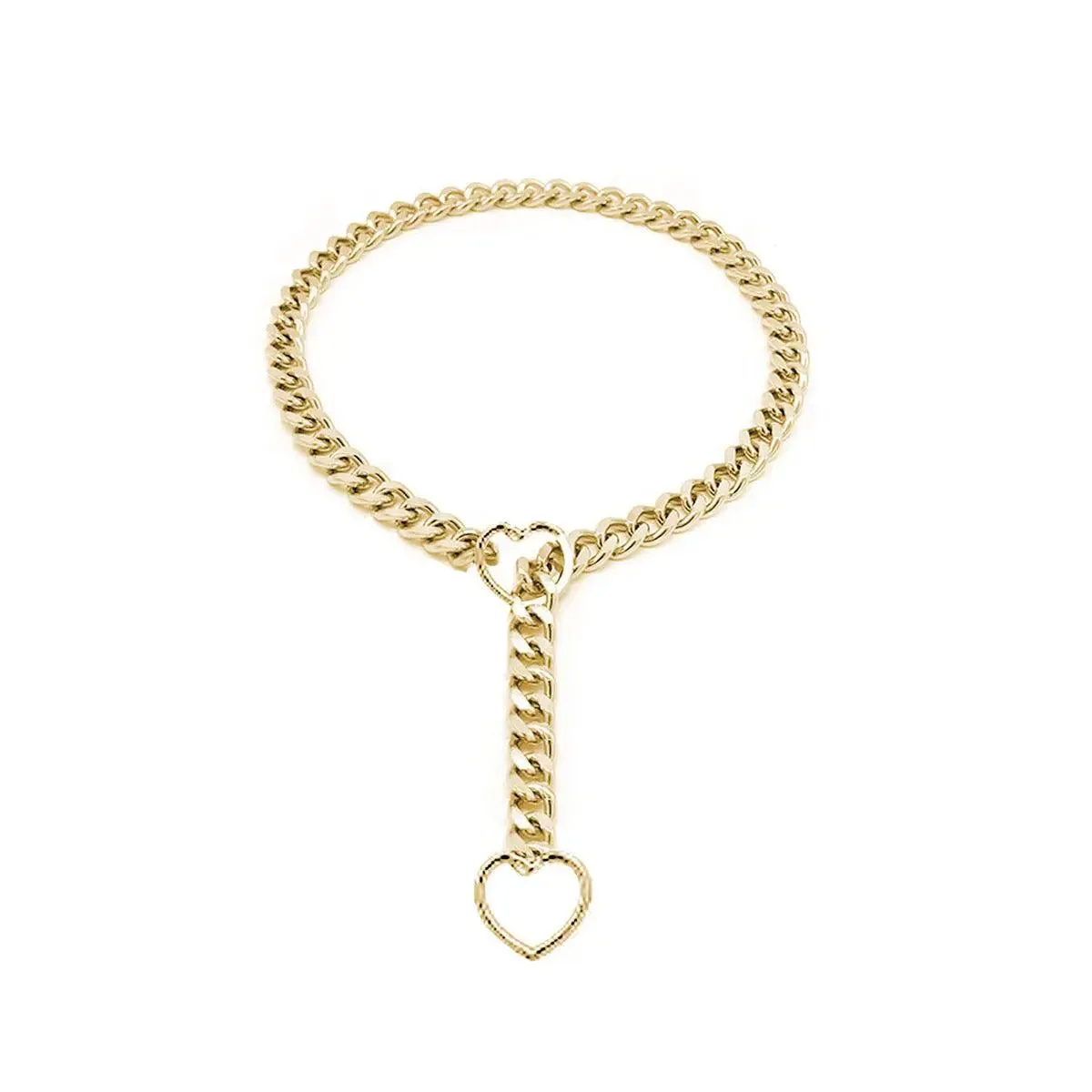 Double Heart Charm Cuban Link Necklace