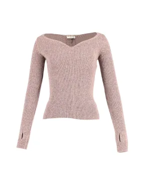 Heart-Neck Knitted Top in Beige Wool by Balenciaga