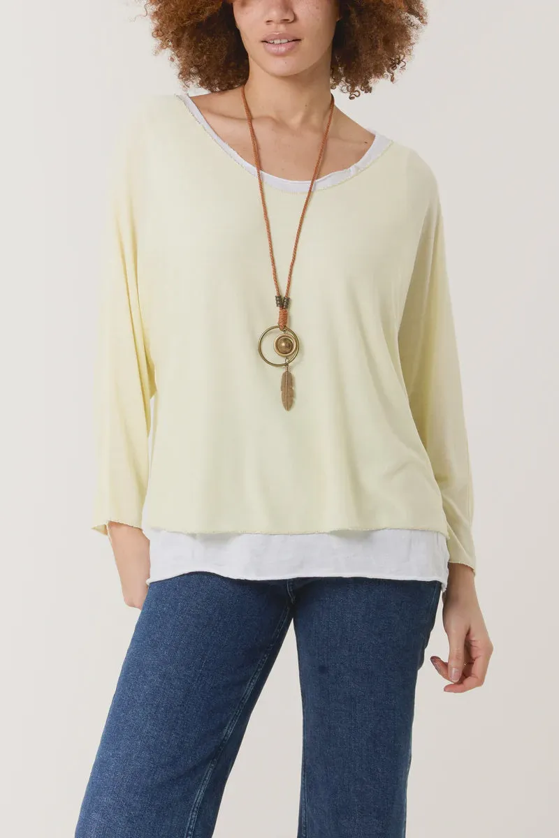 Heather Double Layer Necklace Top - Lemon