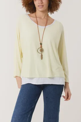 Heather Double Layer Necklace Top - Lemon