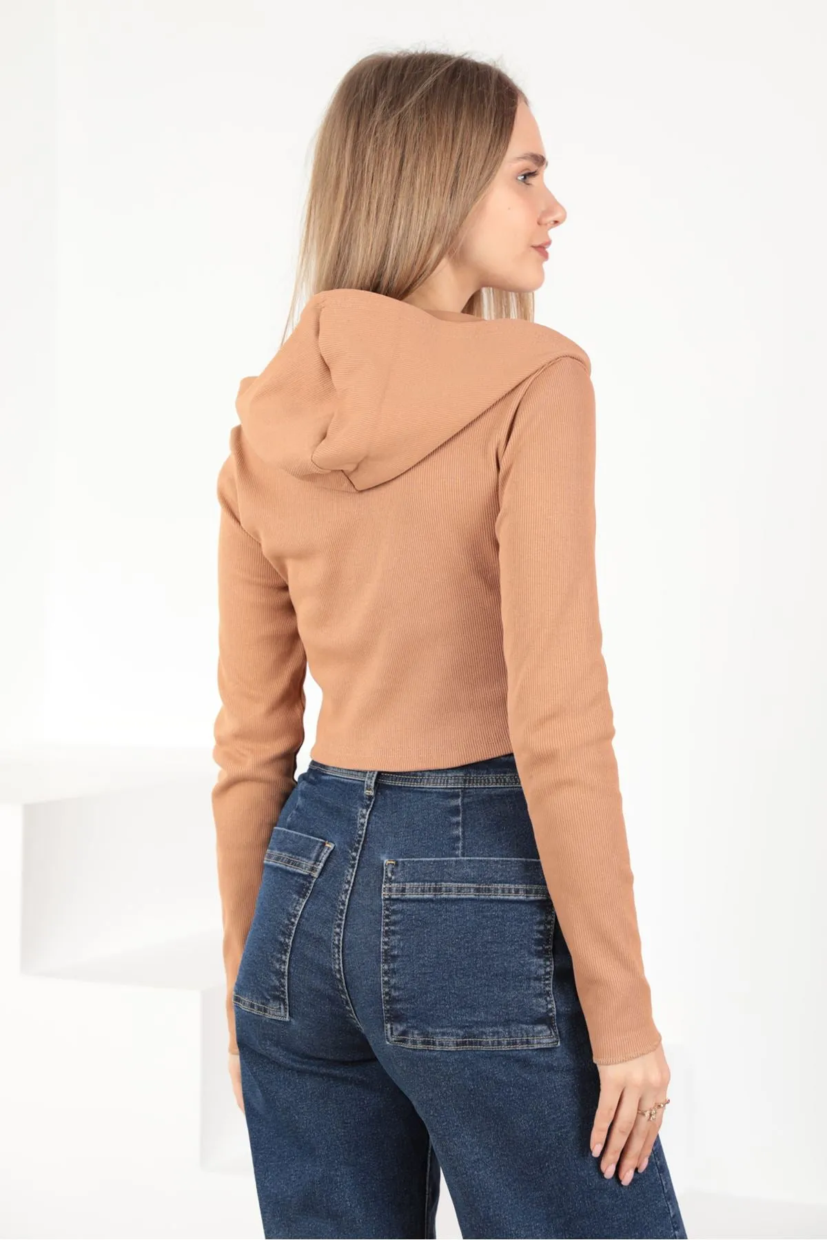 KKT Camisole Fabric Crop Zipper Women's Cardigan-Brown - Saint-Jérôme