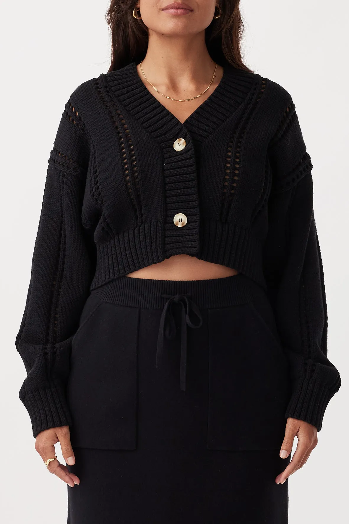 Kora Cropped Cardigan - Black