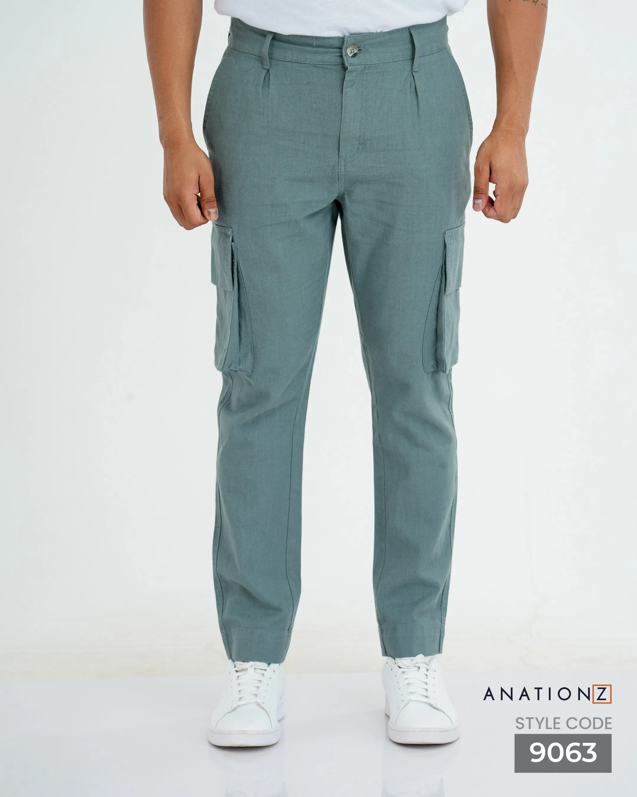 Linen Cotton Utility Cargo Pants - Slate