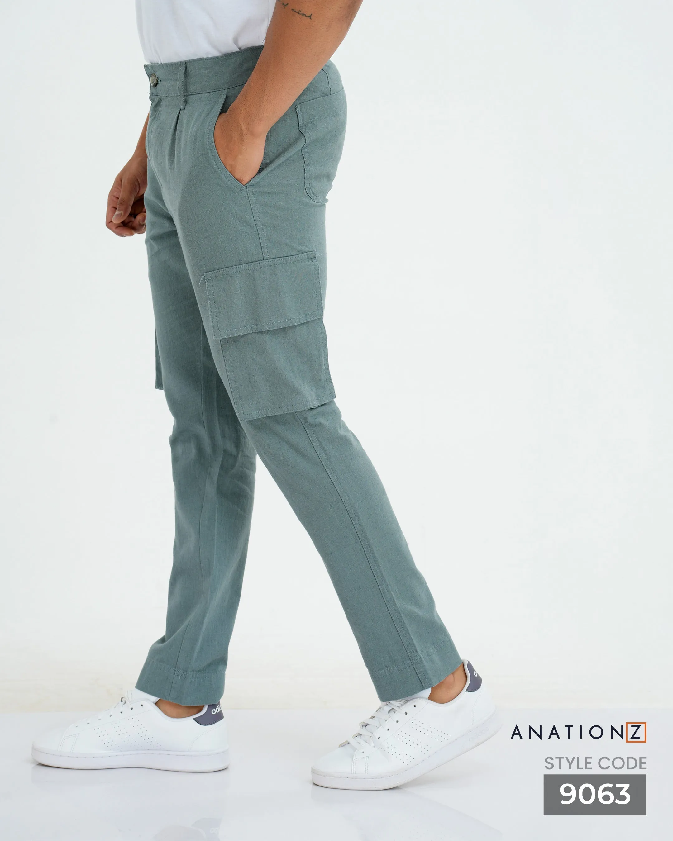 Linen Cotton Utility Cargo Pants - Slate
