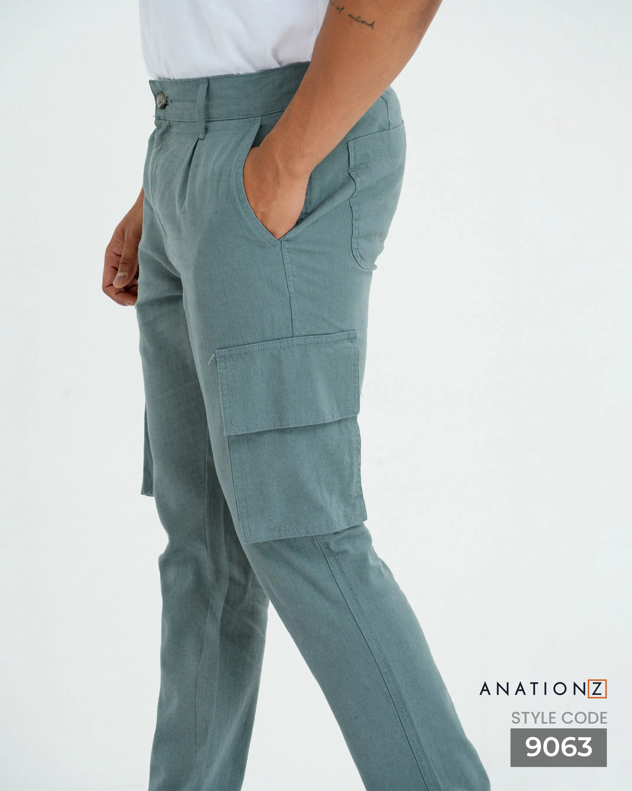 Linen Cotton Utility Cargo Pants - Slate