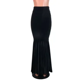 Long Mermaid Skirt - Black Velvet Fit n Flare Maxi Skirt