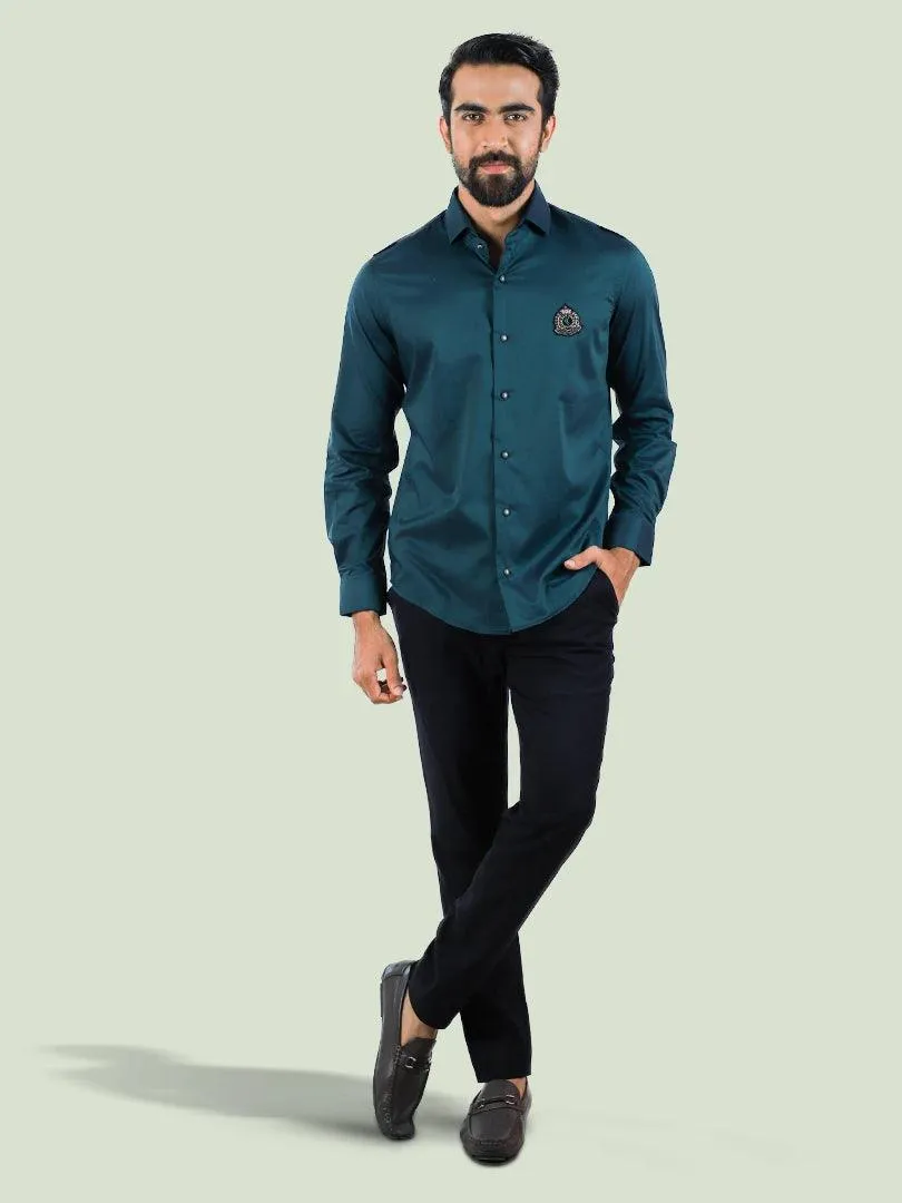 Men's Party Shirt in Deep Teal Full Sleeve Shirt